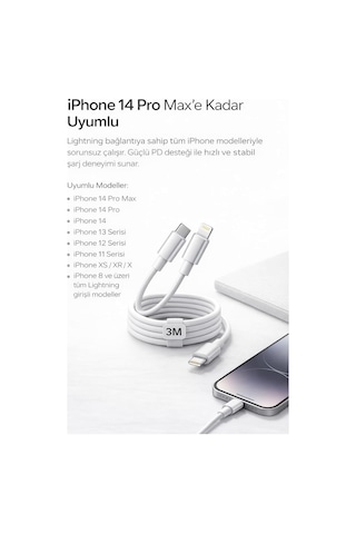 Desıgn Apple iPhone Uyumlu Usb-c To Lightning Şarj Ve Data Kablosu, Beyaz 3m Diğer