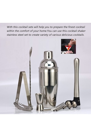 Vkemall Cg1207 13 Parça 304 Paslanmaz Çelik Kokteyl Shaker Seti İçecek Yapım Seti Doğum