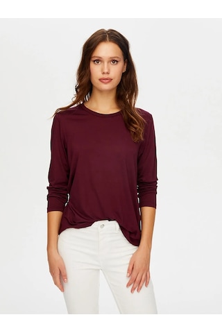 Faik Sönmez Yuvarlak Yaka Kadın Uzun Kol T-shirt Bw26tsh005 Mürdüm