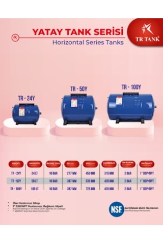 Trtank Profesyonel 100 Litre Yatay Ayaklı Nsf Membranlı Hidrofor