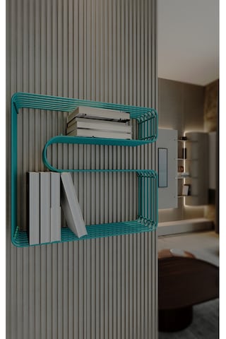 Paslanmaz Metal Duvar Rafı Kitaplık Banyo Düzenleyici Kıvrımlı Tel Kitaplık Ve Mutfak Rafı Turkuaz