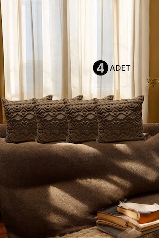 Bohem 4'lü Dekoratif Yastık Kılıfı Kırlent Kılıfı 43x43 Cm Kahverengi Geometrik Dsn Kahverengi