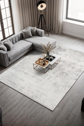 Soıl Ct009a Açık Gri Halı Gri Detaylı Modern Ince Akrilik Tozuaz Salon Halısı Yatak Odası Koridor