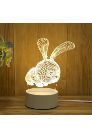 3d Gece Lambası Usb Renkli Uzaktan Kumanda - Tavşan Diğer
