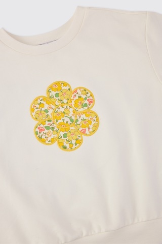 Panço Liberty Kumaş Kız Bebek Aplikeli Ekru Sweatshirt Krem