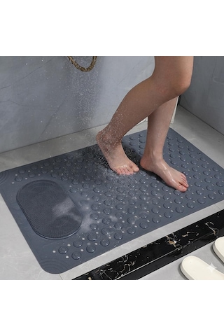 Antrasit Gri Kaymaz Banyo Paspası - 35x69 Cm Vantuzlu Duş Matı, Ayak Masajlı Ve Temizleme Dokulu, Antibakteriyel Ve Genel