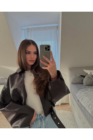 Prifaldi Pb Oversize Bomber Deri Ceket Kahverengı