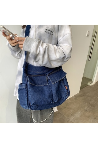 Skycity Büyük Kapasiteli Kadın Denim Çapraz Çanta - Yumuşak Poliester Astarlı, Şık Ve Konforlu Koyu Mavi