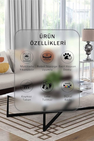 Vizon Halı 1442 - Yıkanabilir, Kaymaz Taban, Dijital Baskılı, Leke Tutmaz, İnce Hav, Modern Salon, Oturma Odası, Y Çok Renkli