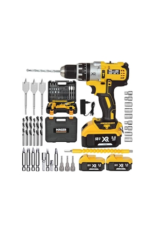 Mager XR 58 V 5 Ah Şarjlı Yedek Akülü Vidalama Matkap Sarı + 30 Parça Set Mager XR 58 V 5 Ah Şarjlı Yedek Akülü Vidalama Matkap Sarı + 30 Parça Set