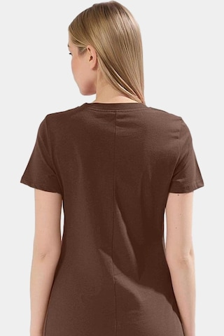 Ersefa Nefes Alan Pamuklu T Shirt Elbise Midi Boy Cep Detaylı Modern Sti Kahverengi
