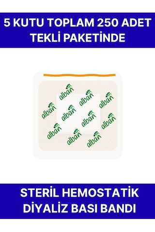 Steril Hemostatik Diyaliz Bandı 38mmx38mm, 250 Adet 5'li Paket