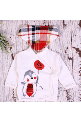 Yeni Doğan Ekose Penguen Fularlı 5'li Erkek Bebek Takımı Kırmızı Kırmızı