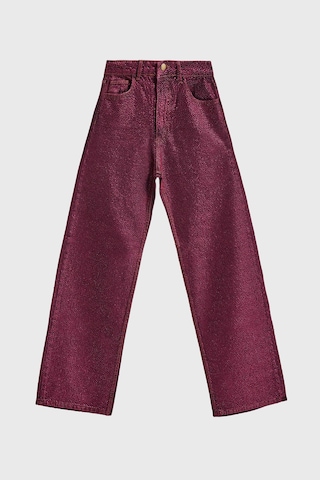 Itsbasic Kadın Bordo Renk T3-20w5-98 Straight Fit Yüksek Bel Ön Ve Arka Parlak Taşlı Özel Tasarım Denim Jean