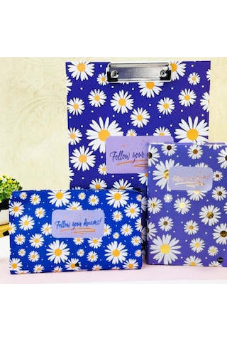 Paketli Mor Papatya Sekreterlik Defter Kalemlik Hediye Seti