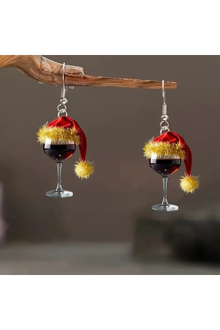 Skycity Noel Şapka Ve Şarap Bardağı Desenli Akrilik Küpe Altın Kenar - Hafif, Festivite Stili, Noel Partileri İçin Gold