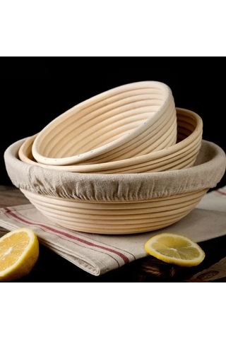 Besthome1 20x20cm Yuvarlak Rattan Ekmek Mayalama Sepeti, Doğal Nefes Alma, Bej Döşeme Bej