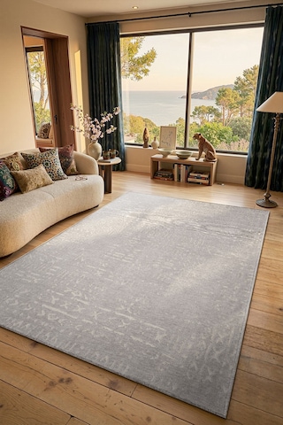 Mikasa Mks01g Gri Dekoratif Şönil Kilim İskandinav Desen Yıkanabilir Yumuşak Kaymaz Taban Halı