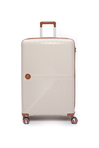 Elatae Exclusive Pro Polipropilen Kırılmaz 3'lü Valiz Seti Büyük - Orta Boy Ve Makyaj Çantası Bej - Camel 5239 Bej - Camel