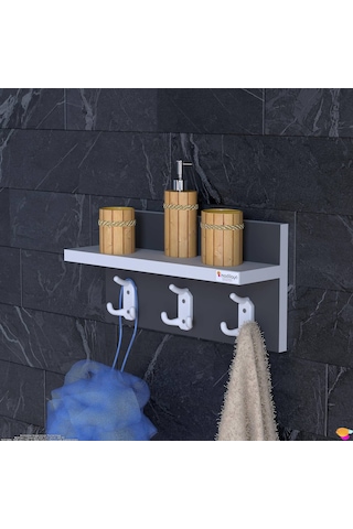 Modilayn Kedi Serisi 3 Lü Banyo Askısı Seti: 31,4x18 Cm, 9 Kancalı Raflı Düzenleyici, Yer Tasarrufu. Beyaz