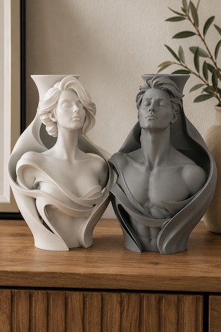 3d Couple Dekoratif Büst 2 Li Set Beyaz - Gri