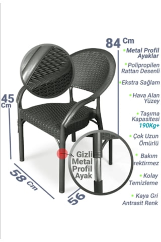 2 Adet Rattan Bambu Pro Koltuk Bahçe Sandalyesi