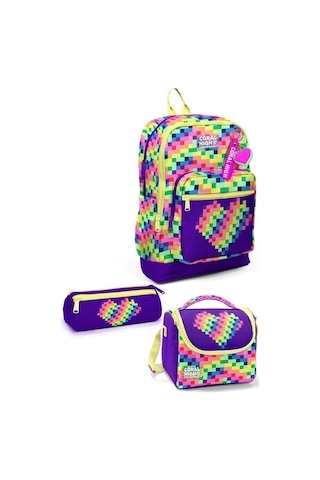 Coral High Çok Renkli Piksel Kalp 3 Lü Okul Çanta Seti Set33208