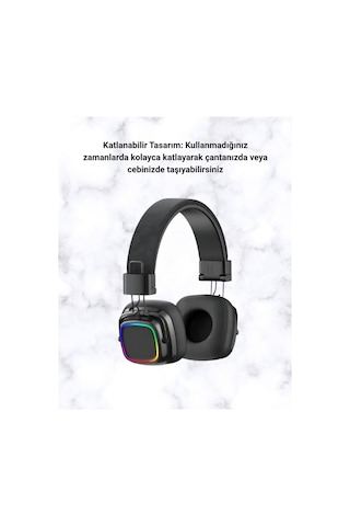 Kablosuz Rgb Işıklı Katlanabilir Bluetooth Kulak Üstü Kulaklık