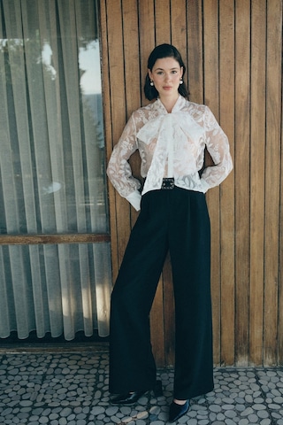 Sateen Kemerli Bol Pantolon - Siyah-136820 siyah