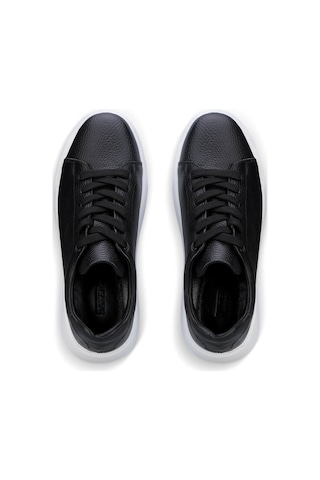 Hatemoğlu Erkek Siyah Deri Esnek Taban Bağcıklı Casual Ayakkabı Sneaker Siyah-beyaz