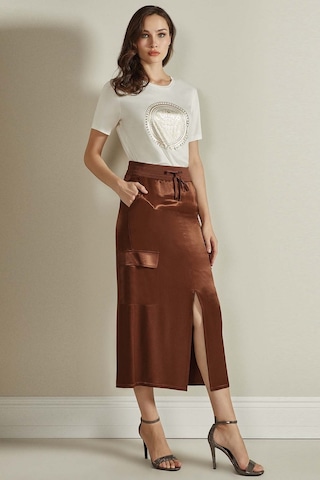 Evaze Kahverengi Dokuma Etek Kahverengi