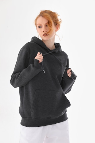 Everest Everst Kapüşonlu 3 İplik Şardonlu Cepli Sweatshirt Antrasit Antirasit