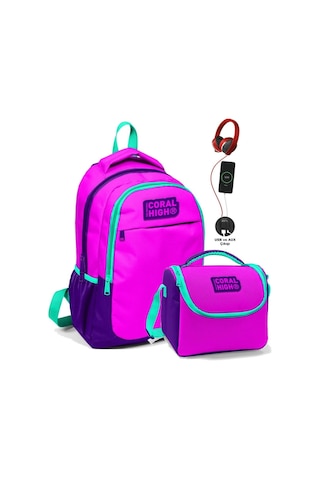Coral High Kız Çocuk Okul Çantası Ve Beslenme Çantası Seti Pembe Mavi