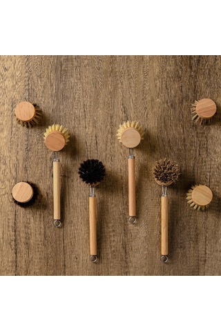 Yunboo Uzun Saplı Değiştirilebilir Tencere Fırçası - Doğal At Kılı Ve Kenevir Tüyle Ev Temizliği Aracı