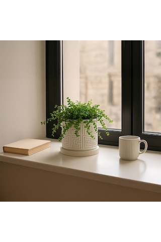 Aztek Desenli Modern Saksı - Fibrika Store