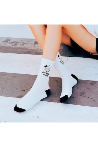 Socks Stores Erkek Çorap Soket Uzun Corap Kadın Havlu Renkli Desenli Çoraplar 5 Adet Beyaz