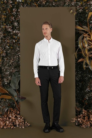 Gk 691 Slim Fit Beyaz Klasik Gömlek Beyaz