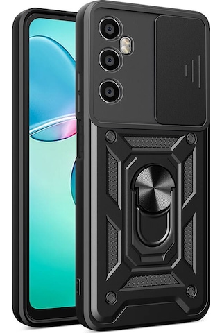 Realme C65 4g Kılıf Magnetik Standlı Kamera Korumalı Zore Sürgülü Vega Kapak Siyah