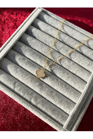 Ulaş Aksesuar Beyaz Sedef Yonca Gold Zincir Kararmaz Paslanmaz Kadın Kolye Gold