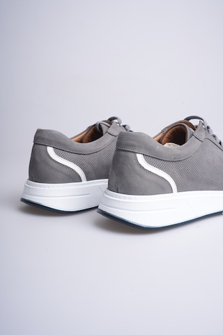 Fame Step Hakiki Deri Erkek Sneaker Ayakkabı Delikli Nefes Alan Günlük Rahat Spor Ayakkabı Lucca Gri