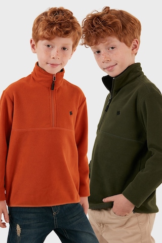 Lela Yumuşak Dokulu Fermuarlı Dik Yaka Şardonlu 2'Li Paket Çocuk Polar 5905002S2 Haki-Oranj