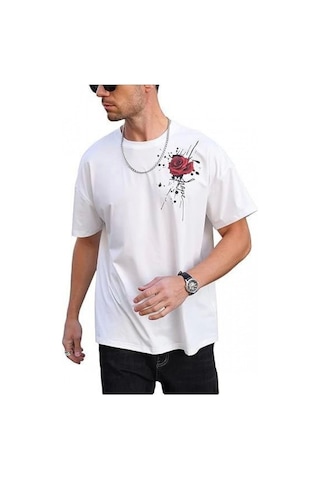 Efnaz Style Erkek Bisiklet Yaka Kısa Kol Baskılı T-shirt - Beyaz Siyah