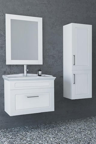 Monaco 65 Cm Banyo Dolabı Beyaz - Boy Dolap Dahil Beyaz