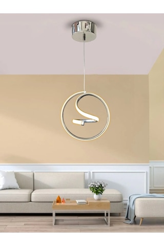 Helezon Modern Tekli Sarkıt Led Avize Antre - - Kumandalı / Krom Krom
