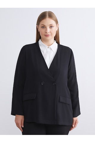 Lcwaıkıkı Classic Siyah V Yaka Krep Kadın Blazer Ceket