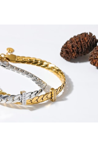 Gümüş Eetit Yüksek Kalite 18 K Altın Kaplama Küba Zincir Paslanmaz Çelik Bilezik Bileklik Zirkon Bildirimi Şık Moda Su Geçirmez Takı Gümüş