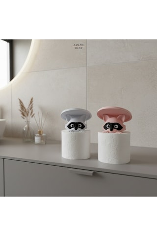 Haydut Rakunlar Dekoratif Tuvalet Kağıdı Tutucu Beyaz