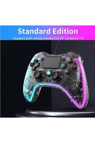 Şeffaf Rgb Işıklı Gamepad Joystickkablosuz Oyun Kolu Ps4 Ps3 Pc Android Tv Telefon Uyumlu