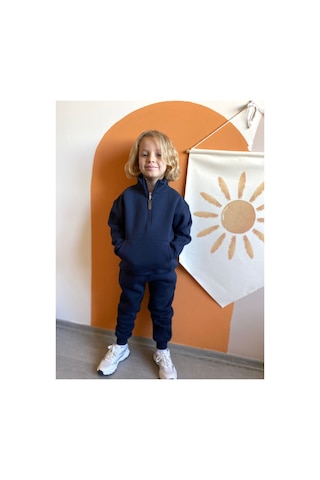 Heyadventure Erkek / Kız Çocuk Dik Yaka Sweatshirt Kanguru Cepli 3 İplik Şardonlu Lacivert Lacivert