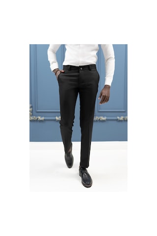 Notra Slimfit Pamuklu Kendinden Çizgili Mevsimlik Kumaş Pantolon Siyah